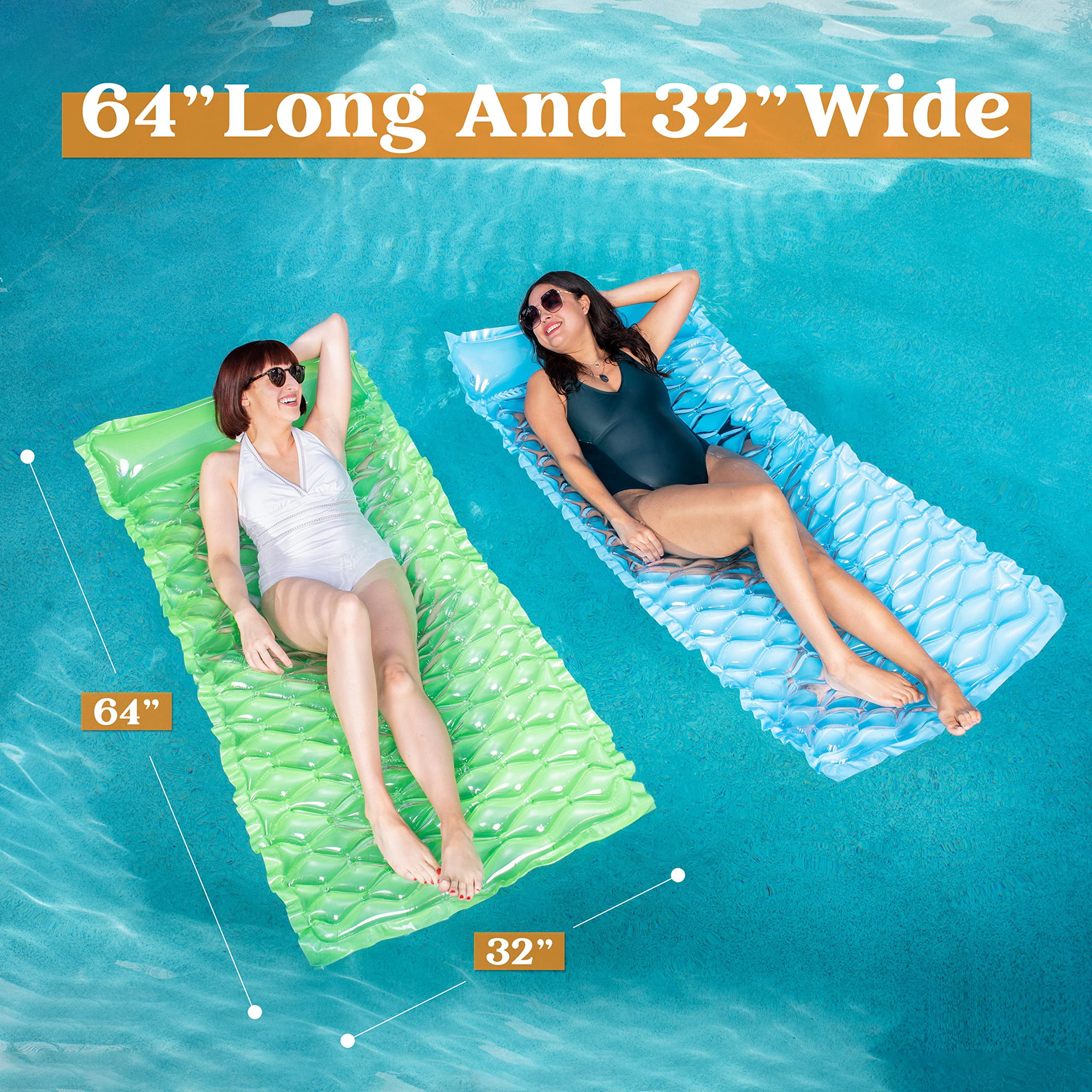 Joyfy 2 Packs Inflatable Pool Mat Float for Adult, Swimming Pool Lounge Float Pool Mat Float Raft Lounge