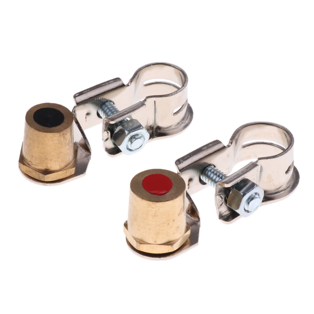 JMY 2 PCs Marine Brass Copper Battery Terminal Post Pile Head Clamps Clips Connector Positive Negative Automotive boating battery part accessories supply