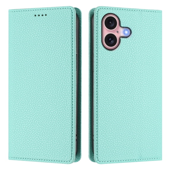 Magnetic Flip Wallet Case for iphone 16,Compatible Card Holder with RFID Protection Built-in Stand TPU   PU Leather Phone Cover, Mint green