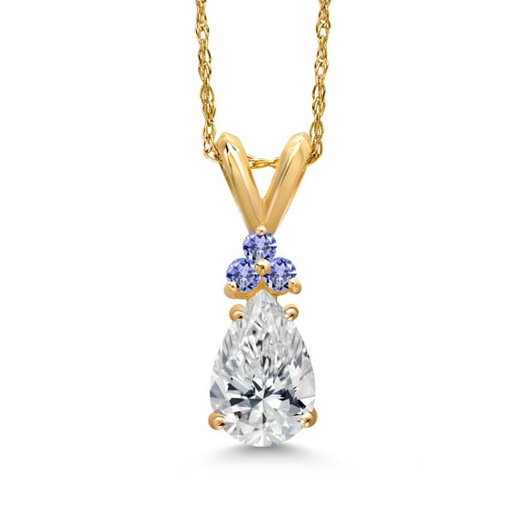 Gem Stone King 14K Yellow Gold DEF Lab Grown Diamond and Blue Tanzanite Pendant Necklace for Women | 0.82 Cttw | Gemstone April Birthstone | Pear Shape 8X5MM | With 18 inch Chain