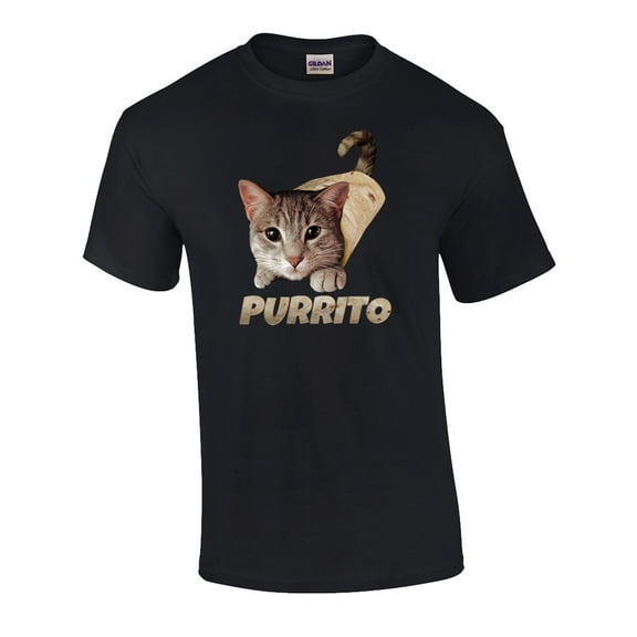 Funny Purrito Cat in Burrito Graphic Adult Short Sleeve T-Shirt-4Xl Black