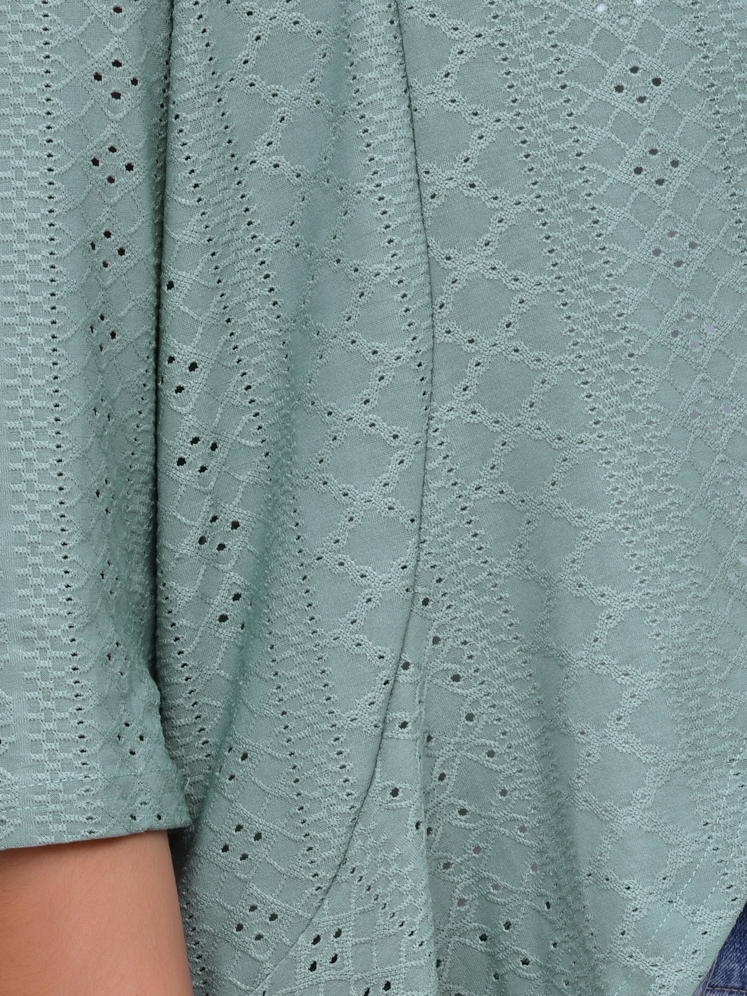 DARING DIVA Womens Open Front 3/4 Sleeve Draped Ruffles Eyelet Cardigans XL Grey Green