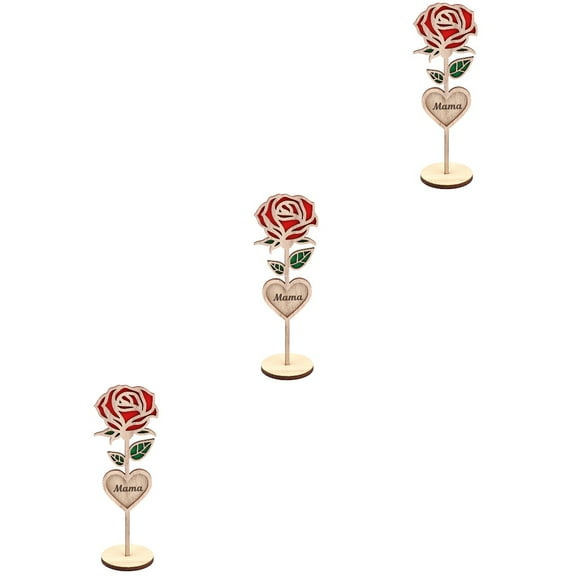 WRITWAA Mother's Day 3pcs Multi-Color Wooden Rose Tabletop Centerpiece Design 7.1x7.4x2.5in Home Decor