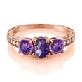 thumbnail image 2 of Gem Stone King 1.82 Ct Oval Checkerboard Purple Amethyst 18K Rose Gold Plated Silver Moissanite Ring (Size 9), 2 of 4
