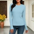 thumbnail image 3 of TKLPEHG Long Sleeve Shirts for Women Fitted Lightweight Slim Stretch Basic Tops Crew Neck Solid Color Spring Lightweight Soft Ladies Tops Shirt (Z01_Light Blue,L), 3 of 9