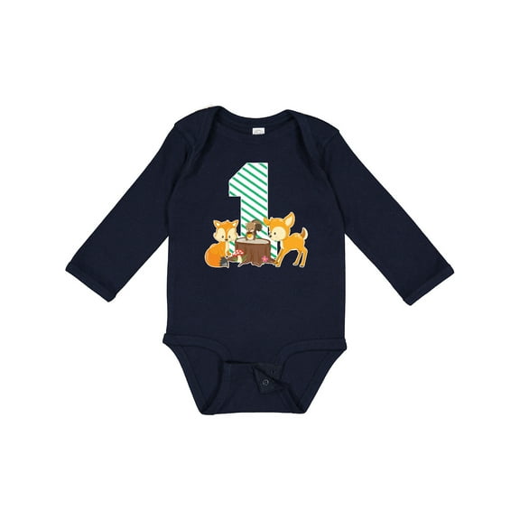 Inktastic One Years Old with Woodland Animals Boys or Girls Long Sleeve Baby Bodysuit