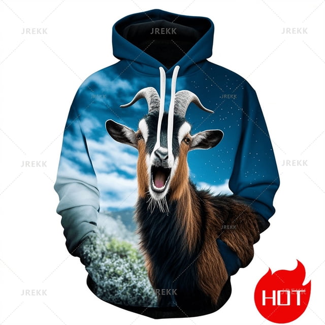 Sudadera con capucha y sudadera con estampado 3D de cabra gritando, novedad, sudadera con capucha y gráfico de cabra enojada, ropa de calle divertida para niños