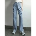 thumbnail image 5 of Women's High - Waisted Wide - Leg Jeans  Fashion Washed Blue Casual Jeans Y2K Sweet Trend Cotton Denim Heart - Patch Design Loose Fit Everyday Street Work Party Wear, 5 of 5