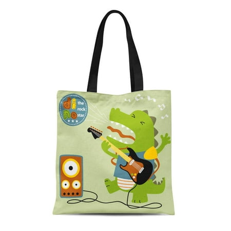 ASHLEIGH Canvas Tote Bag Ancient Dinosaurs the Best Guitar Player Rocker Cartoon Durable Reusable Shopping Shoulder Grocery