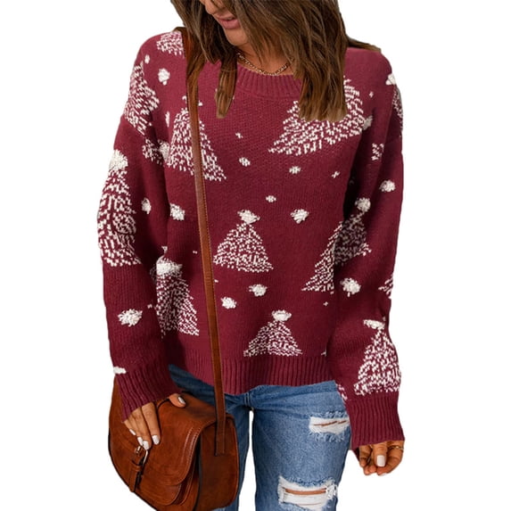 hirigin Christmas Women Fluffy Knit Sweater Snowflake Pattern Casual Long Sleeves Pullover Knitwear Tops Streetwear