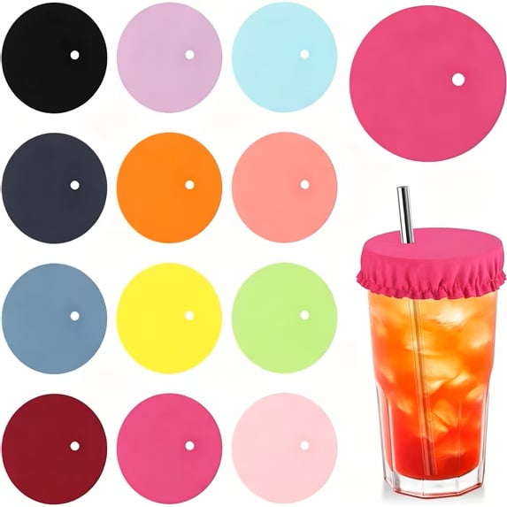 SongWH 12 Pack Scrunchie Drink Covers with Straw Hole, Reusable Polyester Night Glass Protectors for Bars and Parties