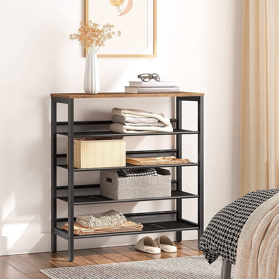 HOOBRO 5-Tier Shoe Rack Storage with Adjustable Shelf for 16 Pairs Shoes Entryway Hallway Rustic Brown