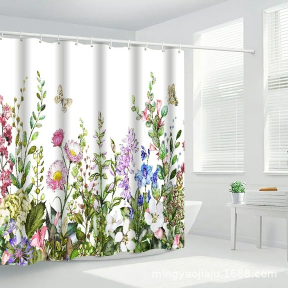 Digital Printing Waterproof Shower Curtain Bathroom Partition Curtain Mildew-proof Opaque Curtain Curtain Small Floral 1.8M * 1.8M