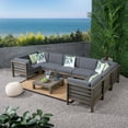 thumbnail image 4 of Great Deal Furniture Dawson Outdoor U-Shaped Sectional Sofa Set with Coffee Table - 9-Piece 8-Seater - Acacia Wood - Outdoor Cushions, 4 of 12