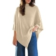 thumbnail image 3 of DHFJKG Oversized Sweaters For Women Knit Shawl High Neck 3/4 Sleeve Soft Casual Pullover Loose Fit Tunic Fall Winter Solid Color Cozy Tops, 3 of 7