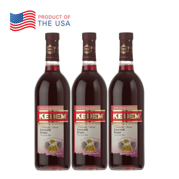Kit de 3 Vino Tinto Kosher Kedem Premium Naturalmente Dulce Concord 750 ml USA