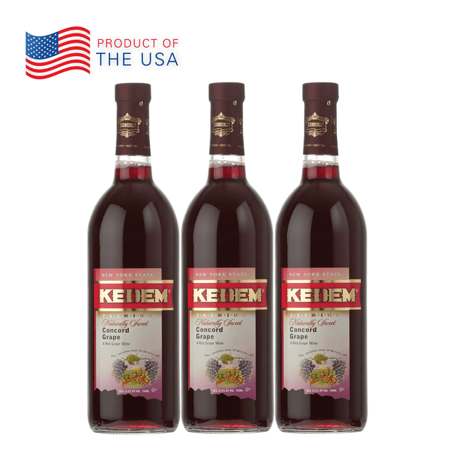 Kit de 3 Vino Tinto Kosher Kedem Premium Naturalmente Dulce Concord 750 ml USA