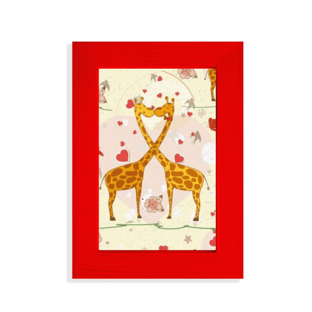 Yellow Kissing Giraffes Valentine's Day Picture Display Art Red Photo Frame