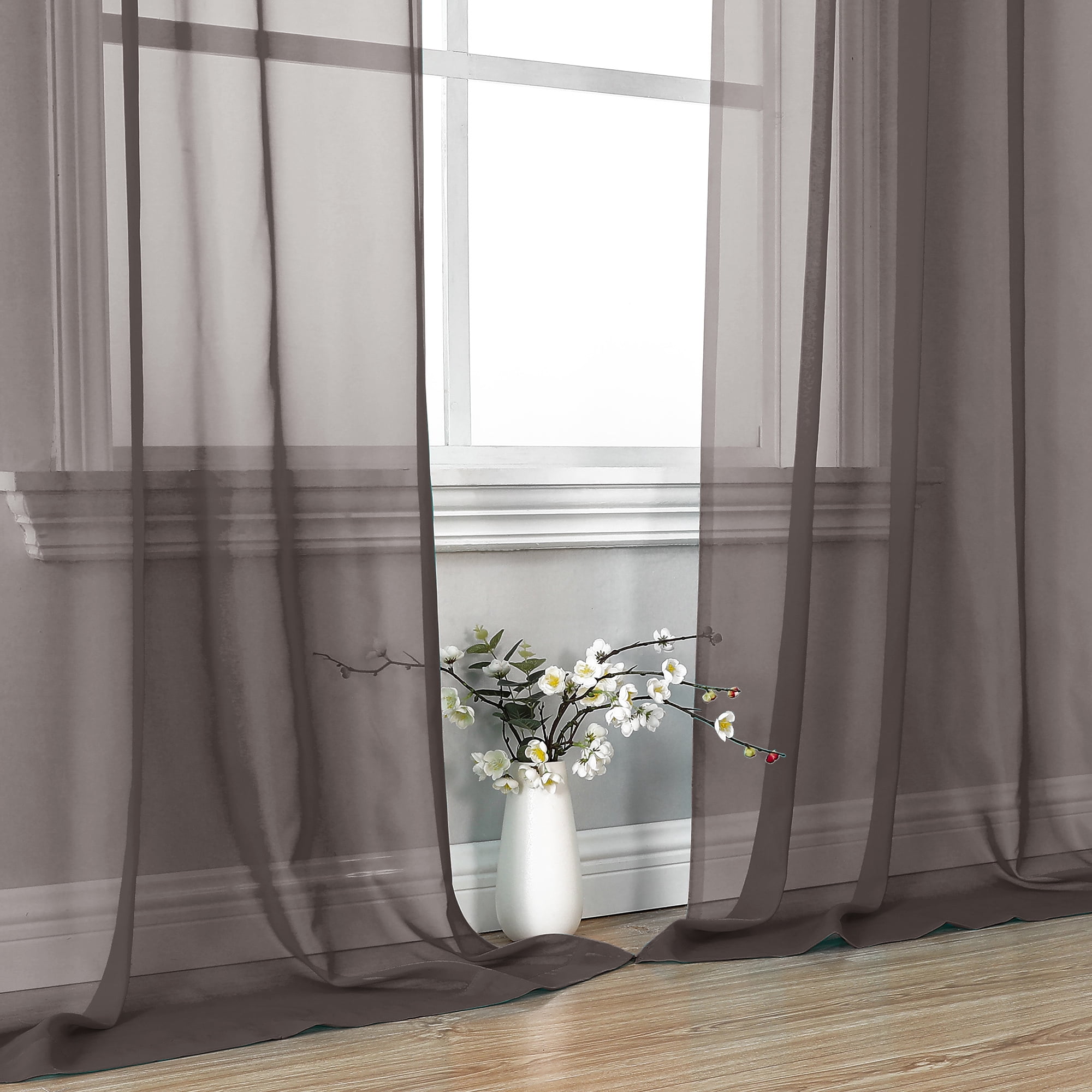 OVZME 2 Pieces Sheer Curtain Panel Set 84" inches Long, Top Dual Rod Pocket Solid Voile Window Drape(图4)