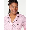 thumbnail image 3 of Joyspun Women’s Cotton Blend Notch Collar Top and Pants Pajama Set, 2-Piece, Sizes S-4X, 3 of 5