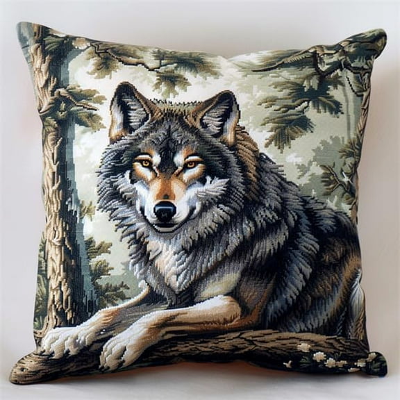 Latch Hook Cushion Kits for Adults Wolf Latch Hook Kits for Adults 43X43cm with Preprinted Pattern Needlework Embroidery Set DIY Handmade Crochet Craft Kit for Sofa Home Decor