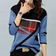 thumbnail image 3 of Long Sleeve Tops for Woman Trendy Crew Neck Color Block Cow Spotted Print Patchwork T Shirts Ladies Casual Pullover(Blue,S), 3 of 4