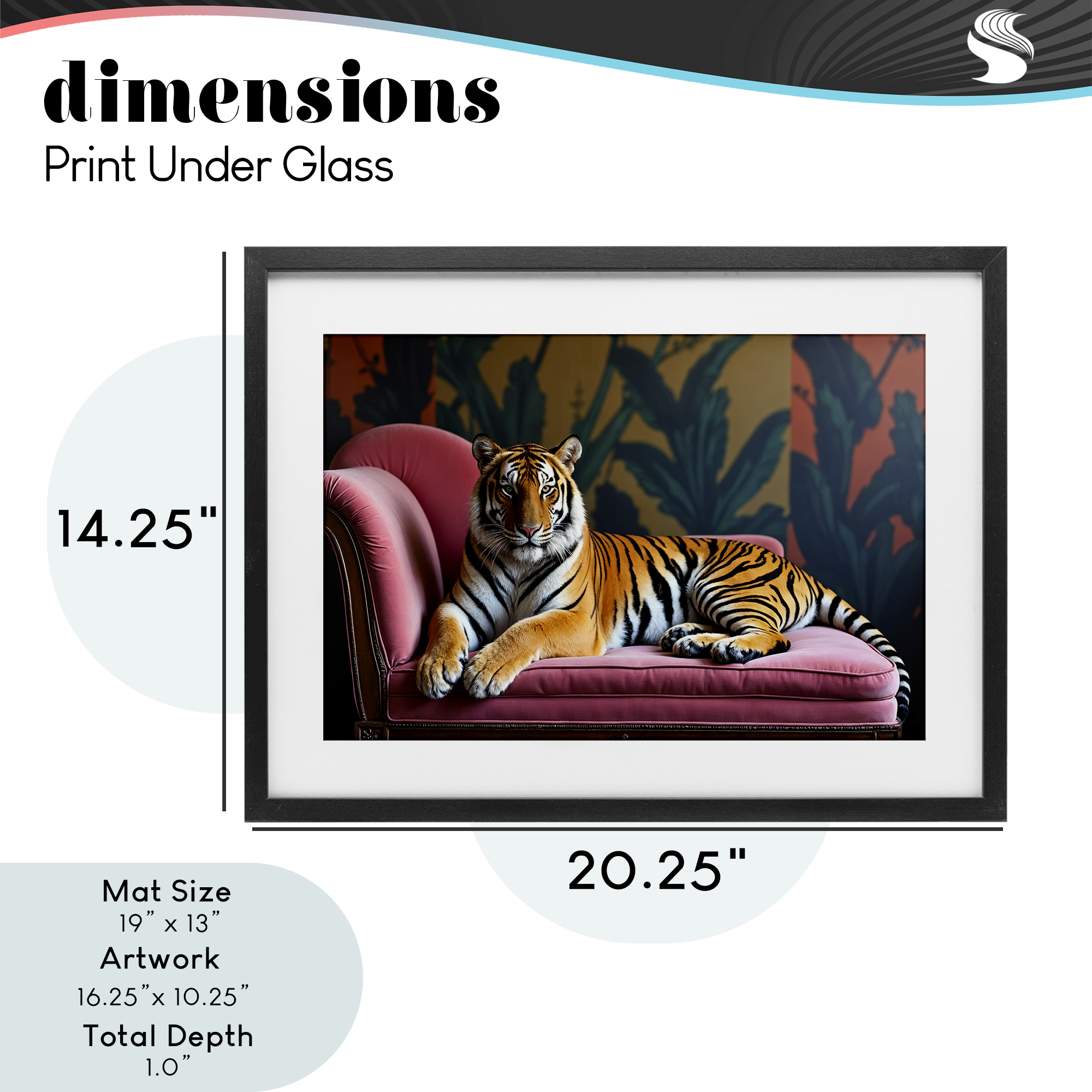 Exotic Tiger Lounging Black Framed Print Under Glass, design by Lettered and Lined