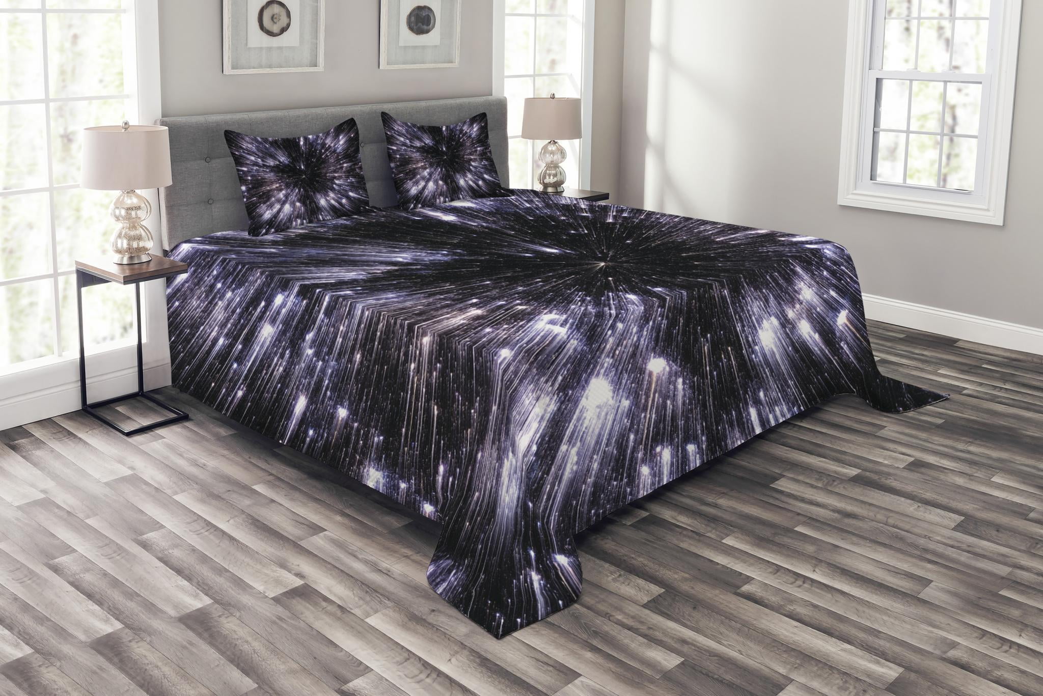 Galaxy Bedspread Set King Size, Speed of Life Space Travel Fantastic