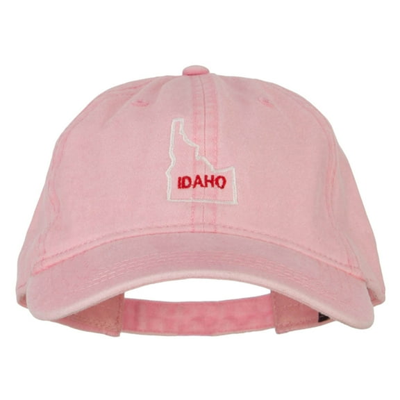 Idaho with Map Outline Embroidered Washed Cotton Twill Cap - Pink OSFM