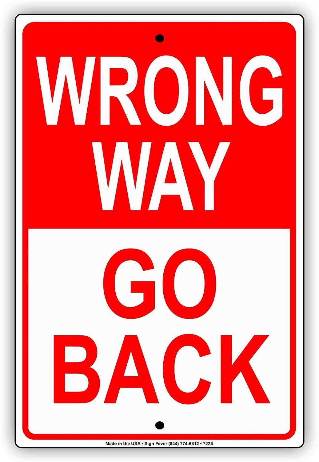 Wrong Way Go Back Street Road Safety Warning Tin Metal
