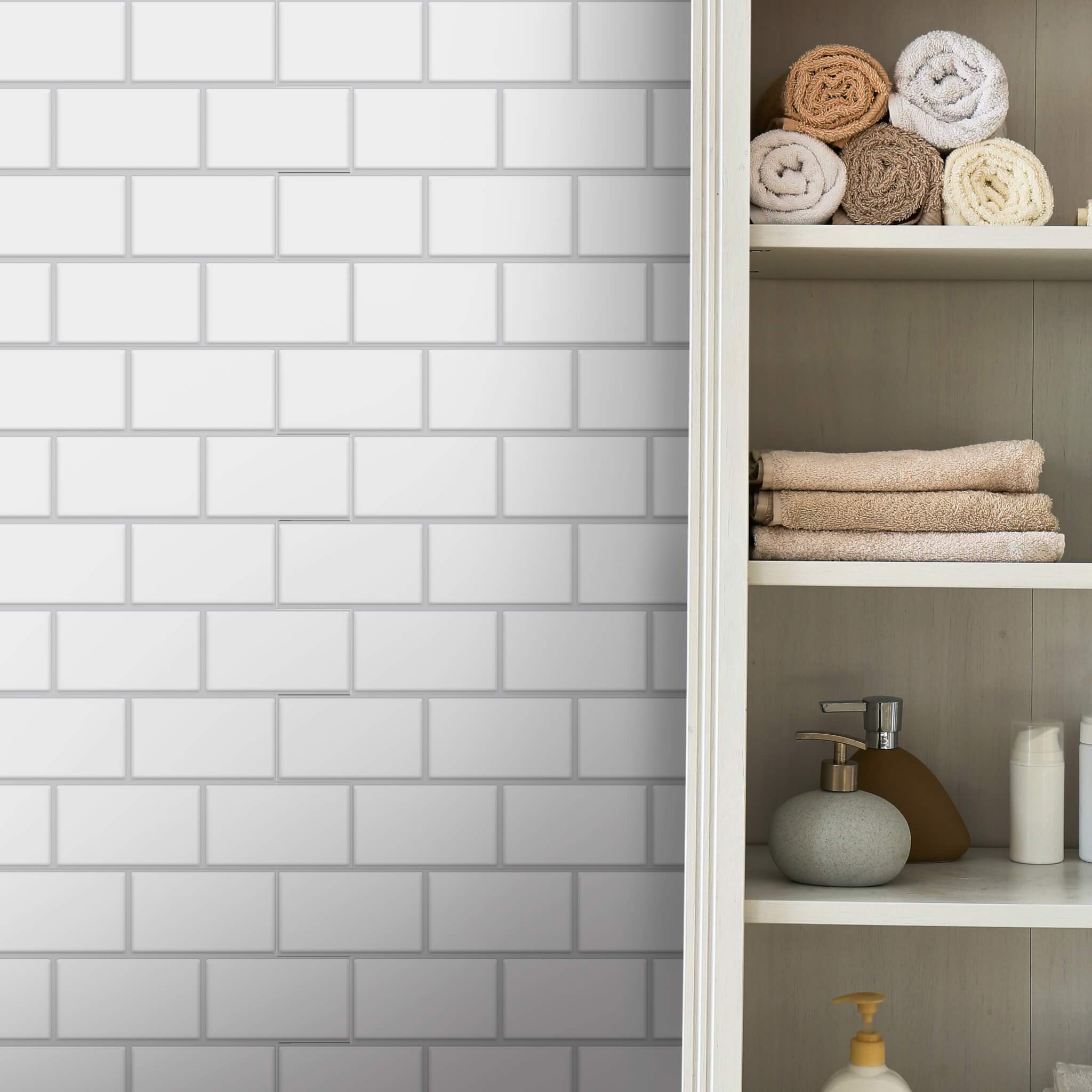 Main Street Peel and Stick Vinyl Subway Tile Backsplash White 10.5 x 10.5 in 4 Pack Removable Wall Tiles for Kitchen Bathroom and DIY Projects