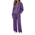 thumbnail image 4 of Bzdzmqm Women's 2 Piece Tracksuit Set Casual Collared Long Sleeve Suit Solid Loose Fit Lounge Outfits Zip-Up Jacket with Pants Elastic Waist Drawstring Comfortable Daily Wear Fall Travel, Purple XL, 4 of 8