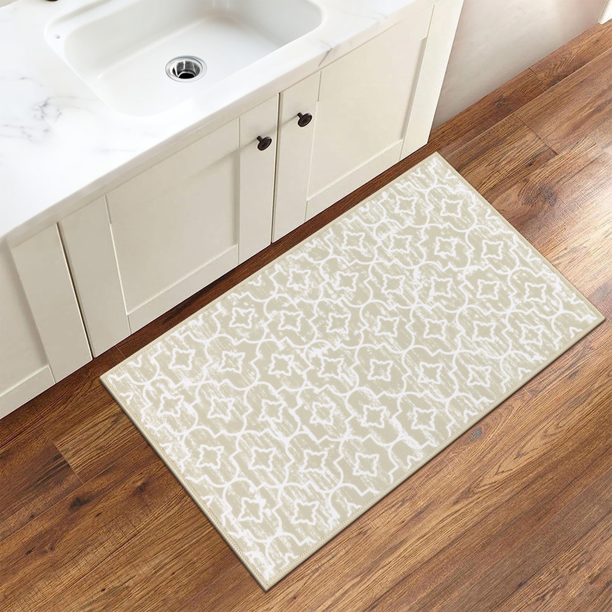 MeyJey Beige Kitchen Rug Set 3 Piece, Non Slip Machine Washable Mats for Home Floor and Living Room