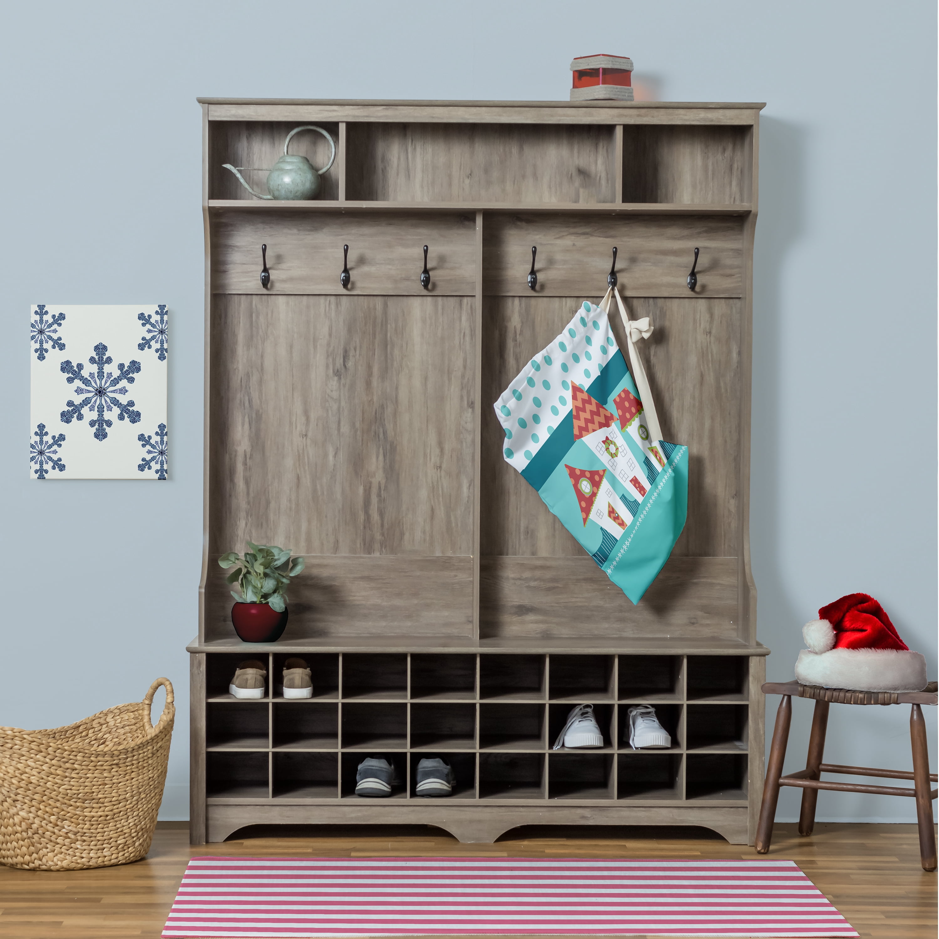 Simply Daisy Coastal Houses 28 x 36 in Teal Laundry Bag