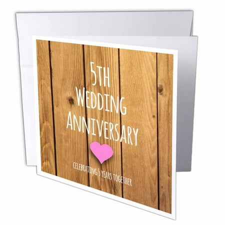 3dRose 5th Wedding Anniversary gift - Wood celebrating 5 years together - fifth anniversaries five yrs, Greeting Card, 6 x 6 inches, single