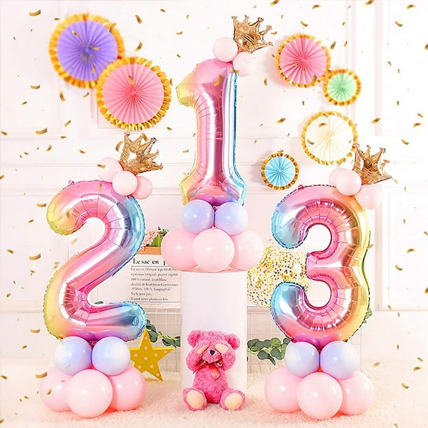 SHAR Number Helium Foil Balloon 32 Inch Rainbow Number Balloons with Crown for Birthday Birthday Party Decorations 9