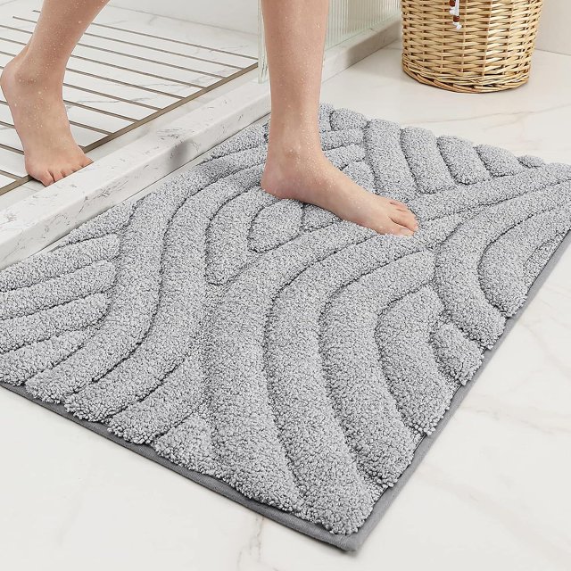 Non-Slip Bath Mat 40x60cm, Absorbent Bathroom Rug, Fluffy Microfiber Shower Mat, Machine Washable, Durable Floor Mat Bath Mat (Gray)