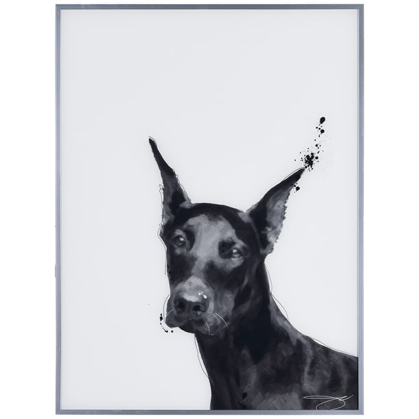 Empire Art Direct Doberman Black And White Pet Paintings On Reverse Printed Glass Framed Dog Wall Art 24 X 18 X 1 Ready To Hang Walmart Com Walmart Com