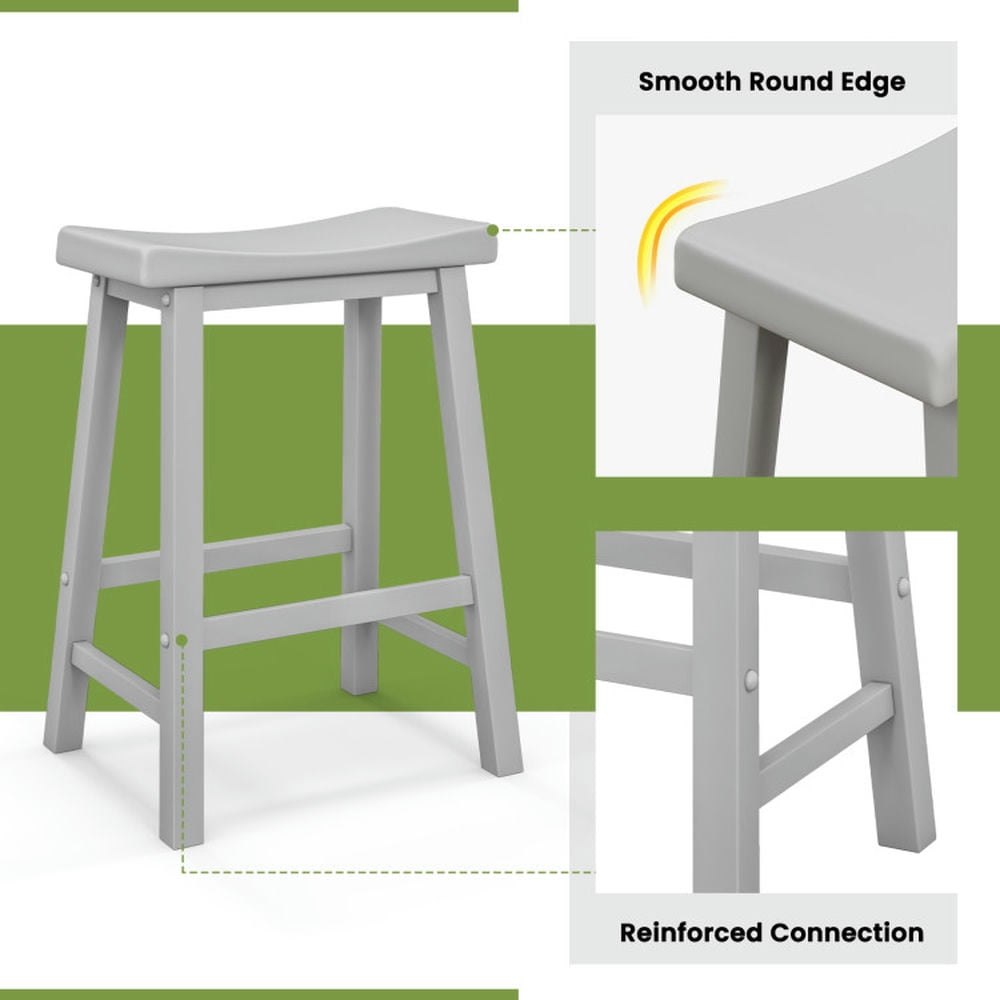 Demi Bonn 24" Set of 2 Counter Height Bar Stools with Solid Wood Legs, Modern Dining Chair, Gray