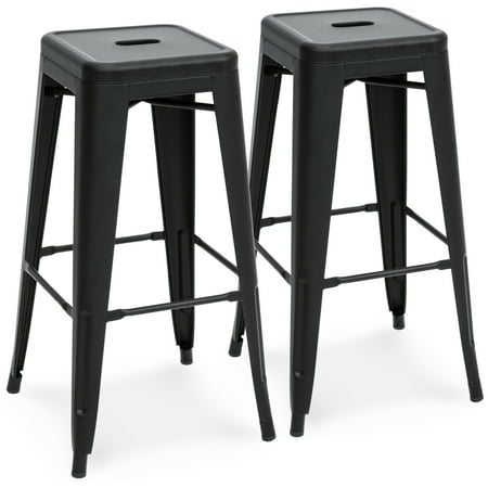 Best Choice Products 30in Metal Modern Industrial Bar Stools with Drainage Holes for Indoor/Outdoor Kitchen, Island, Patio, Set of 2, Matte (Best New Black Metal)