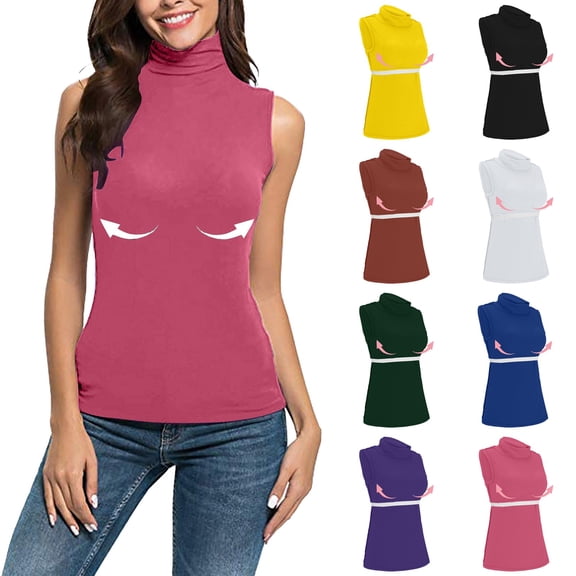 Miorin Women Turtleneck Sleeveless Tank Tops with Built-in Padded Bra, Stretch Modal Wireless Shelf Bra Undershirt, Solid Fitted Layering Cami for Spring Fall Winter Daily Casual Outfits, Black L