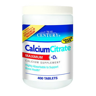 Calcium Citrate Maximum + D3, 400 Tablets, 21st Century - Walmart.com