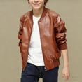 thumbnail image 5 of Cethrio Boys Leather Jackets, Waterproof Zip up Long Sleeve PU Fashion Jackets Brown Size 3-4 T, 5 of 7