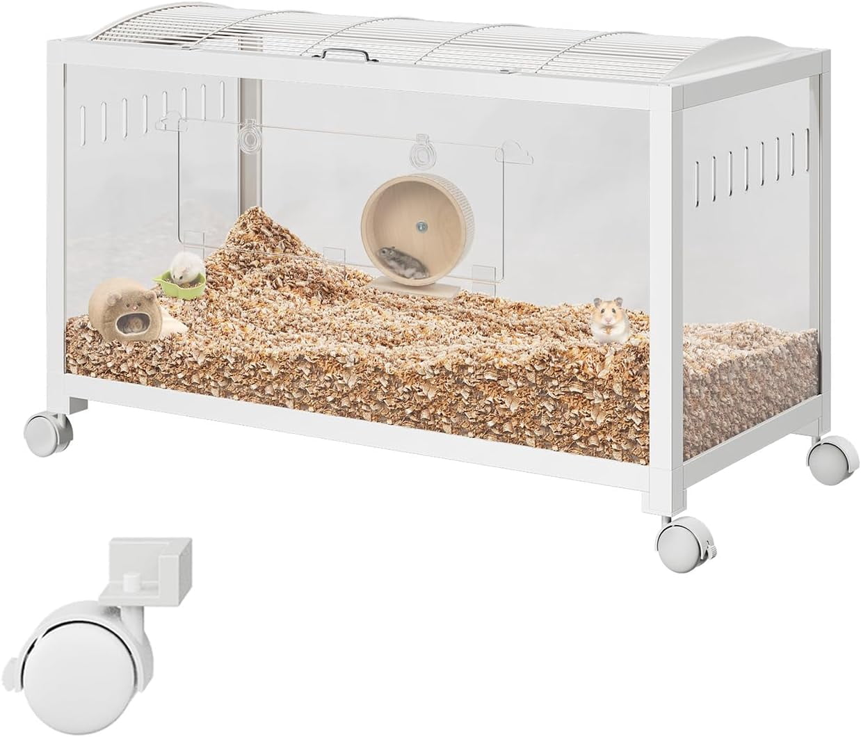 Acekid Large Hamster Cage With Acrylic Sides Metal Guinea Pig Cages Universal Wheels Chew-Proof Dual Door Stackable Cages For Guinea Pigs Gerbil White