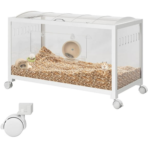 Historyli Large Hamster Cage with Acrylic Sides,Metal Guinea Pig Cages,Universal Wheels Chew-Proof Dual Door Stackable Cages for Guinea Pigs,Gerbil,White
