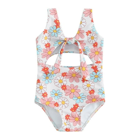 

Bslissey Toddler Baby Girls One Piece Swimsuit Floral Print Sleeveless Knotted Cutout Romper Swimwear 6M 9M 12M 18M 24M 3T Infant Casual Summer Bathing Suits Beachwear