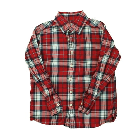 

Pre-owned Lands End Boys Red | White | Plaid Button Down Long Sleeve size: 4T