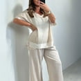 thumbnail image 4 of tasrioml Women's Casual Two Piece Outfit Plus Size V Neck Short Sleeve Top Wide Leg Pants Summer Loose Lounge Set, 4 of 8