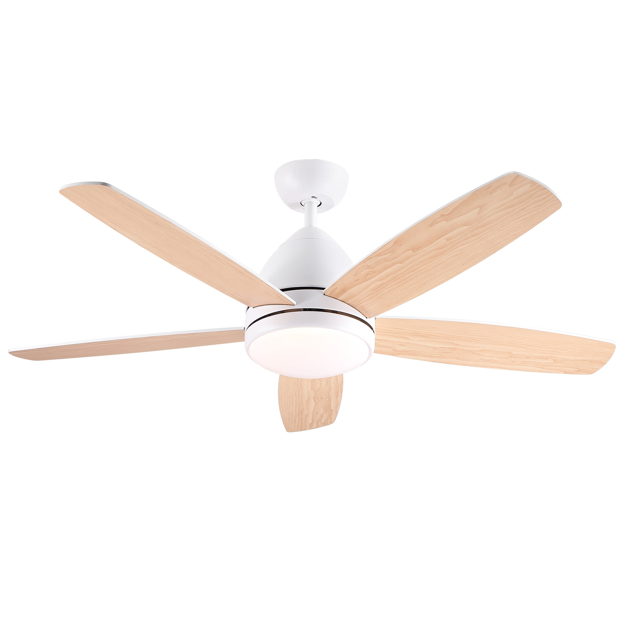 Leumius 52" White Ceiling Fan with Intergrated LED Light Kit, Remote Control, 5 Plywood Blades and Work with Smart APP for Living Room Bedroom