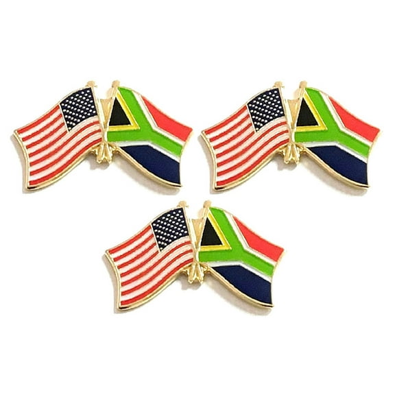 World Flags Direct Metal South Africa & US Crossed Double Flag Lapel Pins, Pack of 3